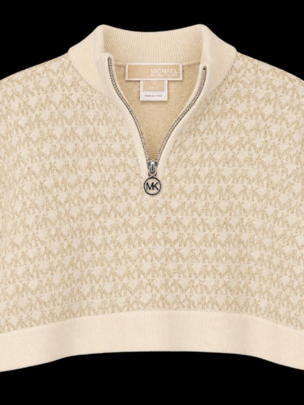 Michael Kors Girls Cream Logo Half-Zip Cape Size 4